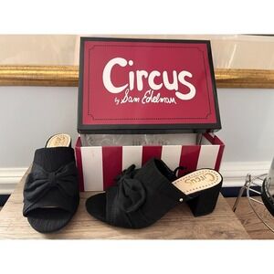SAM EDELMAN Circus Women Sandals Size 7 Black Sydney Bow Block Heel Summer Slide